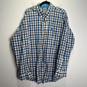 Cinch Shirt Mens 2XL Multicolor Plaid Logo Cotton‎ Pleated Button Down Outdoor